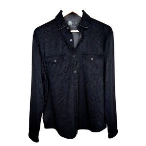 Men’s Large Nicoby Flannel Button Up Jac Shirt Black Grey Plaid Pockets Sleeves